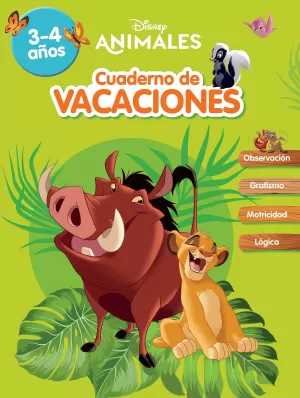CUADERNO DE VACACIONES ANIMALES DISNEY. 3-4 AÑOS (APRENDO CON DIS